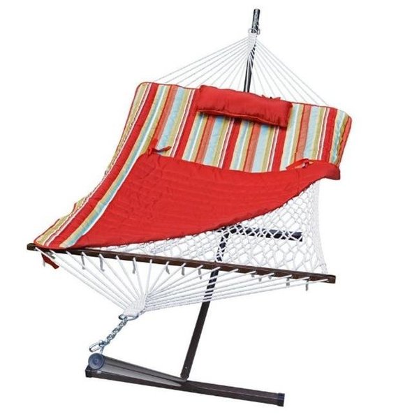 Algoma Net Algoma Net 8920STRIPE 11 ft. Cotton Rope Hammock; Stand - Pad & Pillow Combination; Red & Multi Color 8920STRIPE